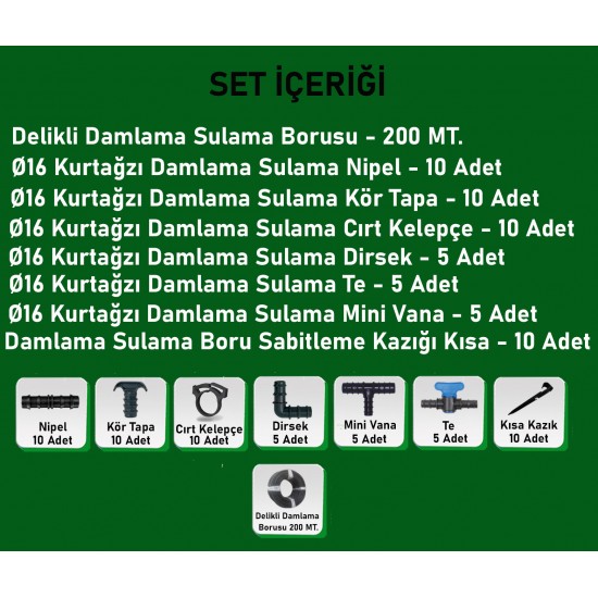 HD GURUP 16x25 cm. DELİKLİ DAMLAMA BORUSU 200 METRE SET