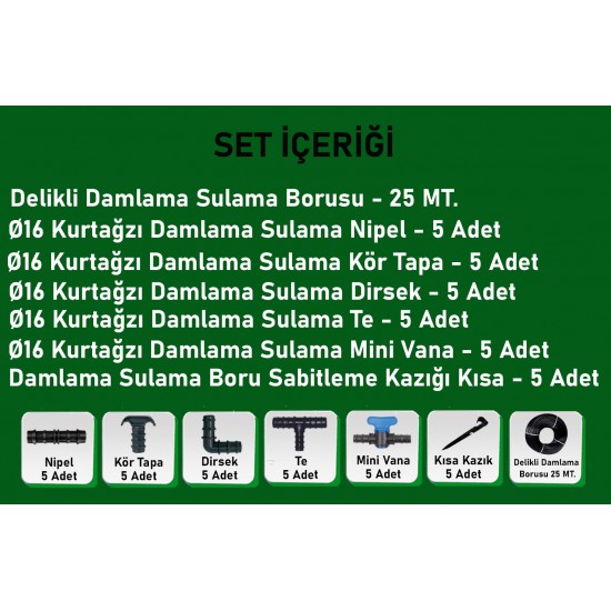 HD GURUP 16x40 cm. DELİKLİ DAMLAMA BORUSU 25 METRE SET