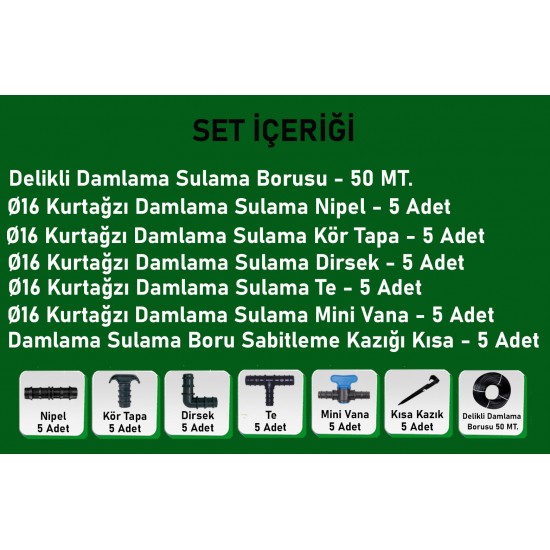 HD GURUP 16x20 cm. DELİKLİ DAMLAMA BORUSU 50 METRE SET