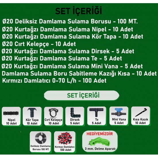 HD GURUP 20 DELİKSİZ DAMLAMA BORUSU 100 METRE SET