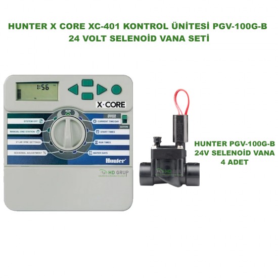 HUNTER X-CORE 2 İSTASYON İÇ MEKAN KONTROL ÜNİTESİ 24V VE 2 ADET PGV-100-GB 1" VANA SETİ