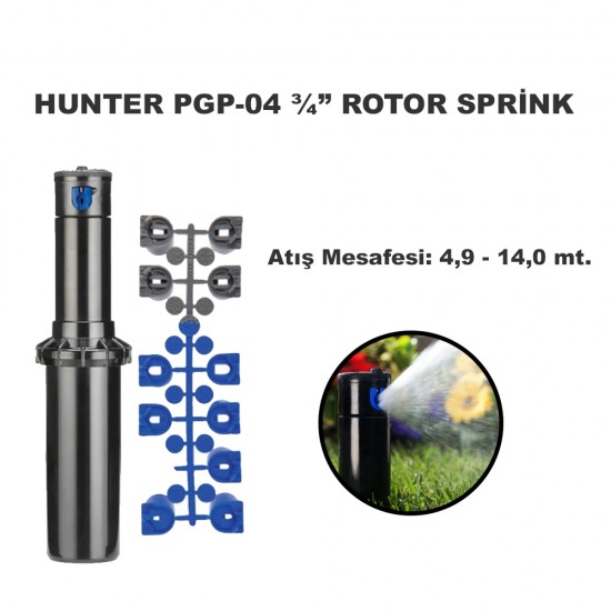 HUNTER PGP ULTRA - 04 ROTOR SPRİNK (MAVİ GRİ NOZUL AĞAÇ 4.9 mt. - 14.0 mt.)