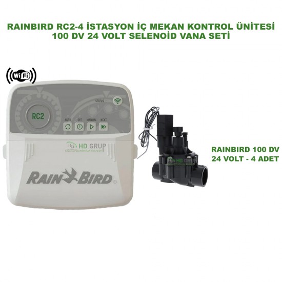 RAINBIRD İÇ MEKAN RC2-4 İSTASYONLU KONTROL ÜNİTESİ + 4 ADET 100 DVF 24V VANA SETİ