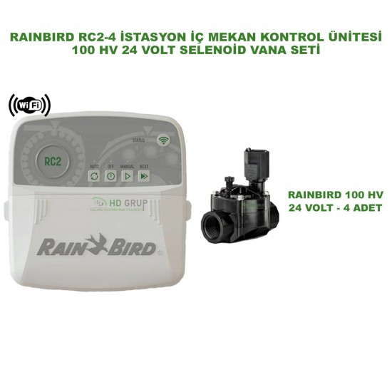 RAINBIRD İÇ MEKAN RC2-4 İSTASYONLU KONTROL ÜNİTESİ + 4 ADET 100 HV 24V VANA SETİ