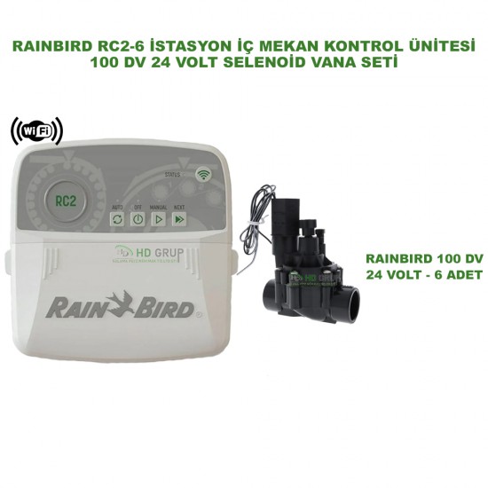 RAINBIRD İÇ MEKAN RC2-6 İSTASYONLU KONTROL ÜNİTESİ + 6 ADET 100 DVF 24V VANA SETİ