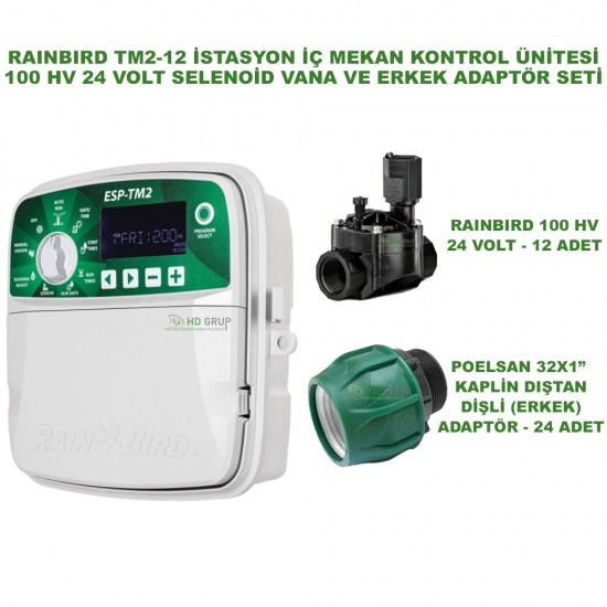 RAINBIRD İÇ MEKAN ESP-TM2-12 İSTASYONLU KONTROL ÜNİTESİ VE 12 ADET 100 HV VANA VE ERKEK ADAPTÖR SETİ