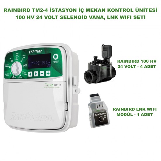 RAINBIRD İÇ MEKAN ESP-TM2-4 İSTASYONLU KONTROL ÜNİTESİ + LNK2 WIFI MODÜLÜ + 4 ADET 100 HV VANA SETİ