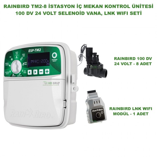 RAINBIRD İÇ MEKAN ESP-TM2-12 İSTASYONLU KONTROL ÜNİTESİ + LNK2 WIFI MODÜLÜ + 12 ADET 100 DVF VANA SETİ