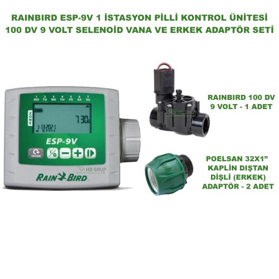 RAINBIRD ESP-9VI DVFKIT PİLLİ KONTROL ÜNİTESİ VE DVF VANA KİTİ (TEK İSTASYON) VE ERKEK ADAPTÖR SETİ