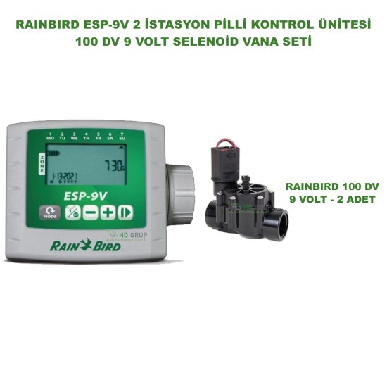 RAINBIRD ESP-9VI-2 PİLLİ KONTROL ÜNİTESİ 9V. 2 İSTASYONLU VE 2 ADET 100DVF 9V. VANA SETİ