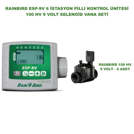 RAINBIRD ESP-9VI-6 PİLLİ KONTROL ÜNİTESİ 9V. 6 İSTASYONLU VE 6 ADET 100HV 9V. VANA SETİ